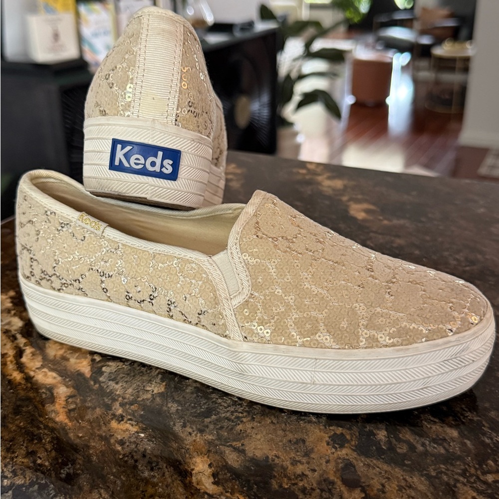 Keds Women's Beige Sequin Slip-On Sneakers